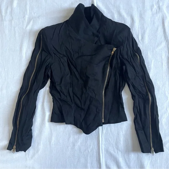 Shox Moto Jacket Asymmetrical Ziper Biker Blazer Ribbed Pointed Waist Womens M - Picture 3 of 8